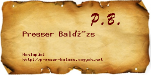 Presser Balázs névjegykártya